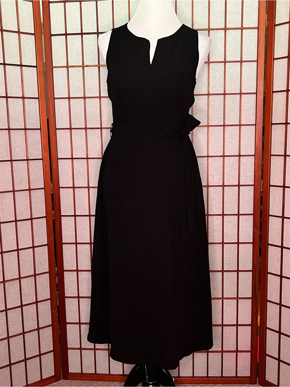 Tahari Black Sleeveless Midi Dress with Side Tie